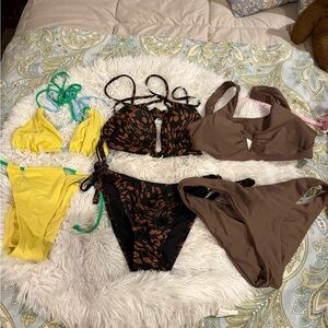 Mixed Bikini Set Trio in Yellow, Brown, and Black/Tan Print